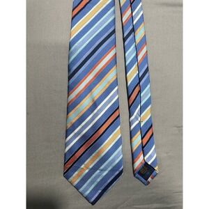 T. Harris London Blue Orange White Striped Neck Tie‎ Silk